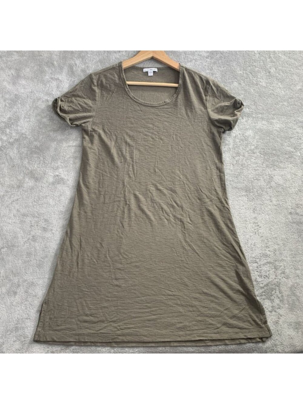 James Perse T-Shirt Dress Womens Size 1 Rolled Sleeves Taupe Casual Minimalist